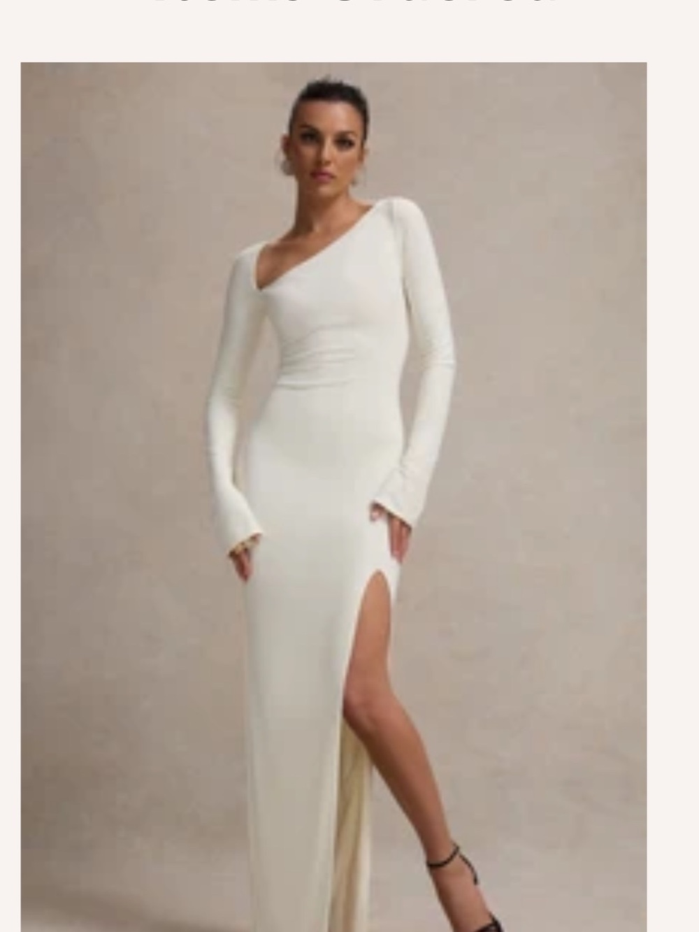 Club London Cosmos | White Asymmetric Long-Sleeve Split Maxi Dress